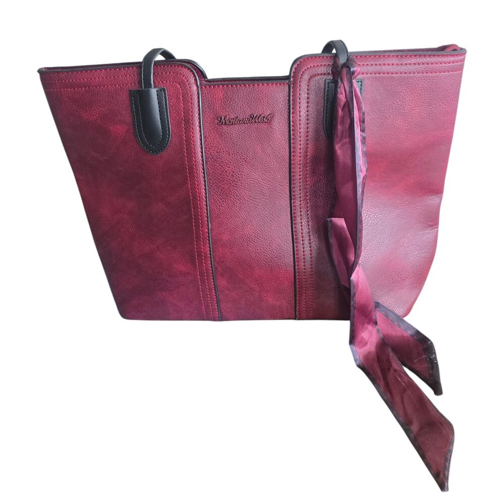 Montana West Burgundy Tote Bag Shoulder Purse Double Handles EUC